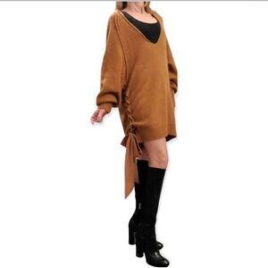 Authentic Free People Oversize Caramel Sweater with Side Tie Detail